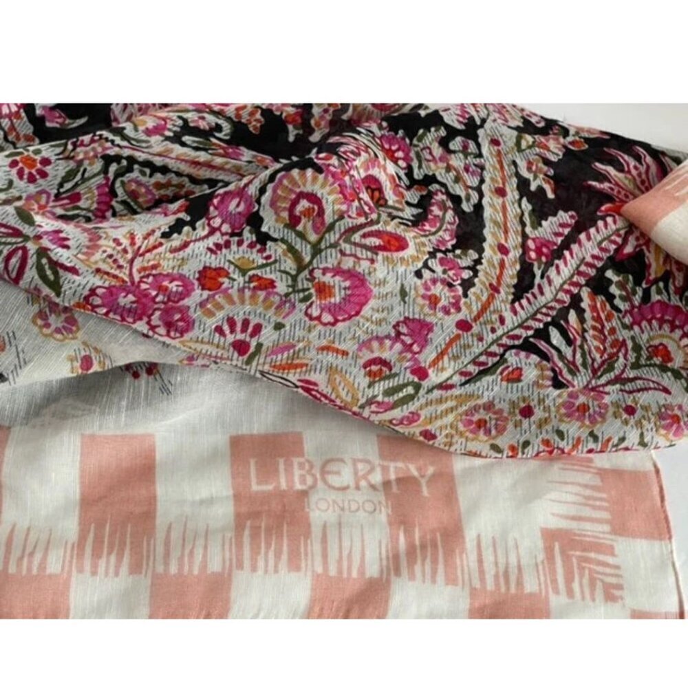 Liberty London Octavie Silk Linen Scarf Womens Pink Floral Oblong Lightweight - Picture 5 of 7